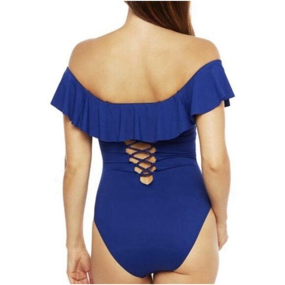 NWT La Blanca Island Goddess Off The Shoulder Ruffled One Piece Swimsuit 8 Beach - Picture 2 of 12